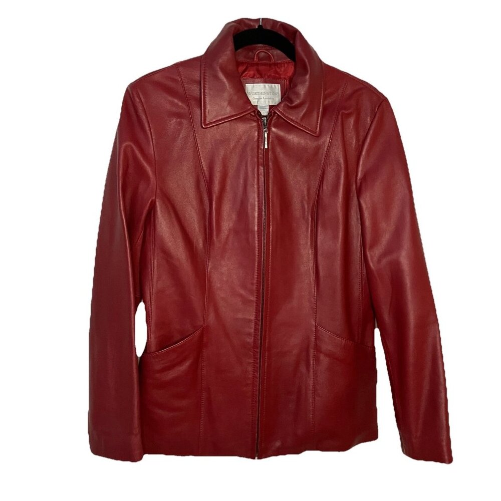 Y2K Worthington Red Leather Jacket Womens‎ M Red Genuine Lambskin Vintage Buffy